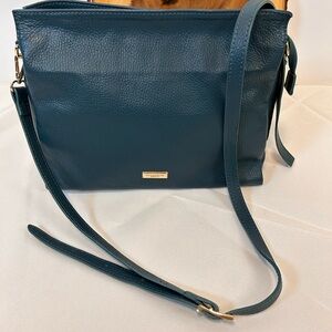 Viola Castellani Italian Genuine Leather Handbag Forest Green Gold Tone Hardware